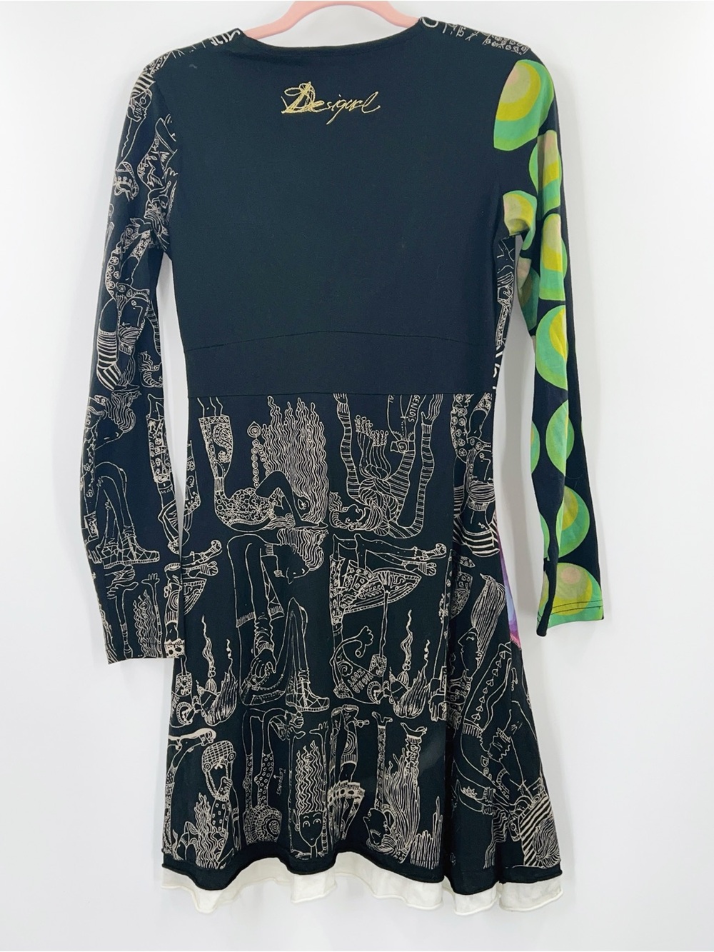 Desigual Printed Colorful "Dream" Black Cotton Embroidered Dress size Medium - Picture 2 of 6